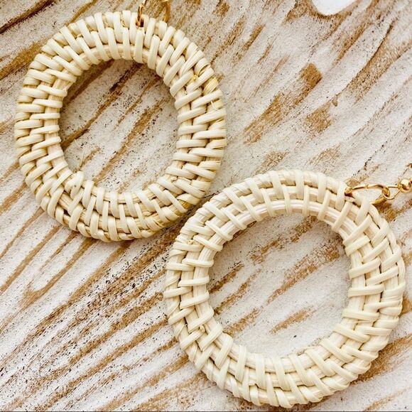Rattan Hoop Drop Earrings NWT - Picture 3 of 6